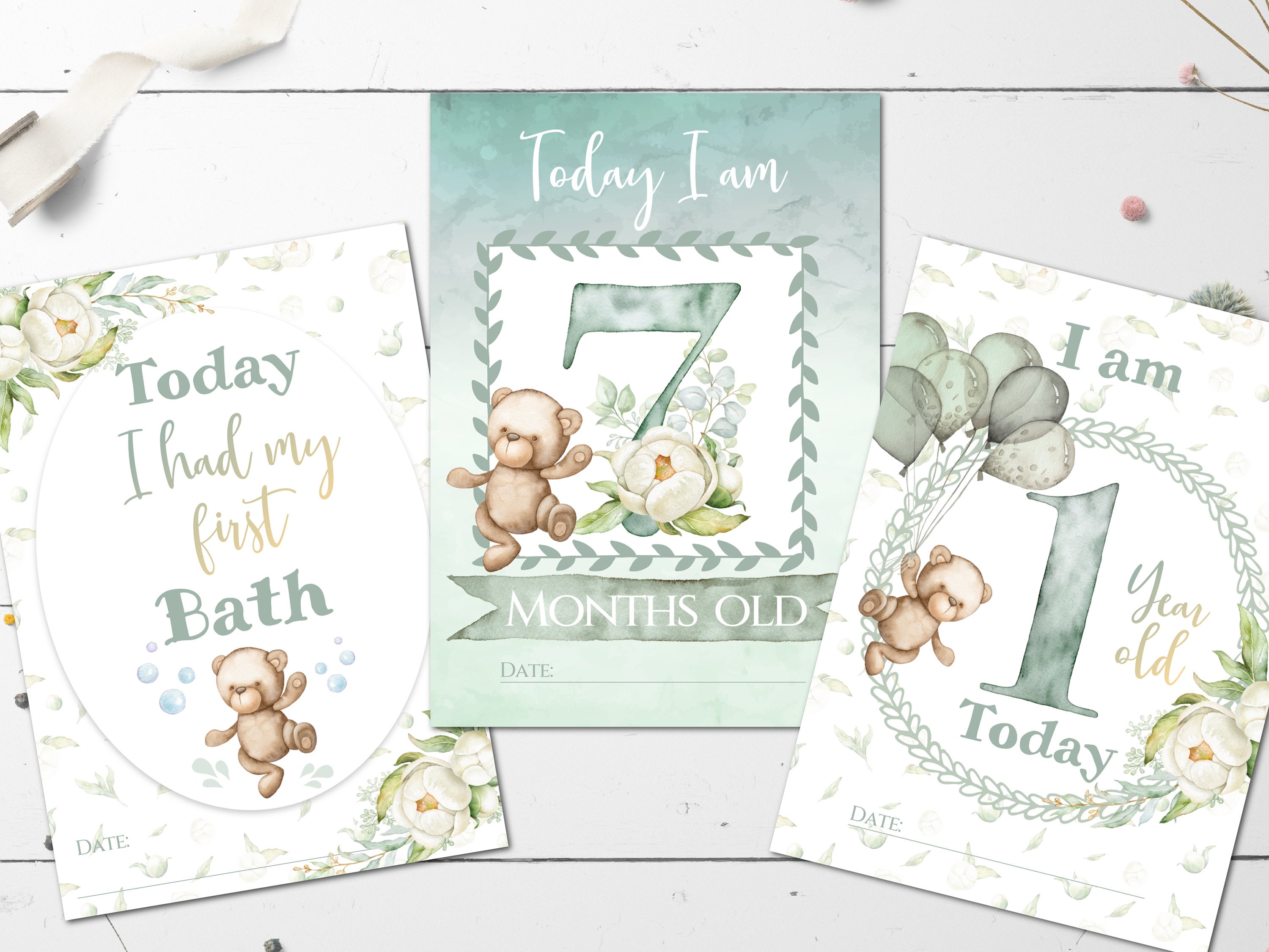 Teddy Bear First Year Baby Milestone Memory Cards - 24 Cards - Etsy UK