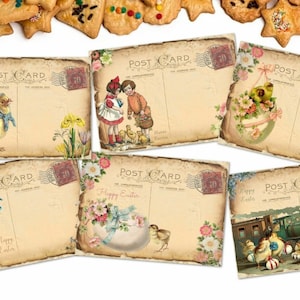 6 cartoline postali vintage in stile vittoriano con pulcino di Pasqua