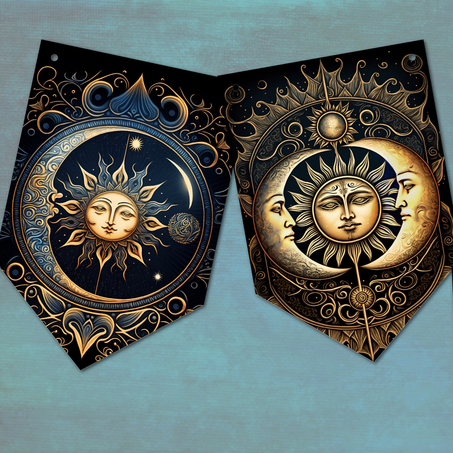 Mystical Sun and Moon Bunting & Ribbon Pagan Wiccan Style Decoration - Etsy