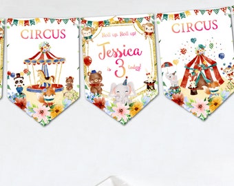 Personalised Circus Carnival Party Bunting/Banner & Ribbon - 3m