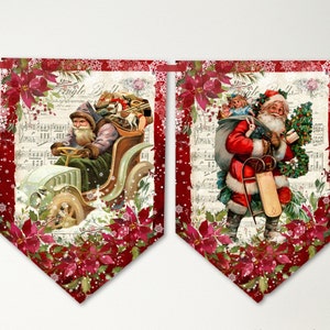 Christmas Bunting Holidays Vintage Victorian Santa Banner Bunting Decoration