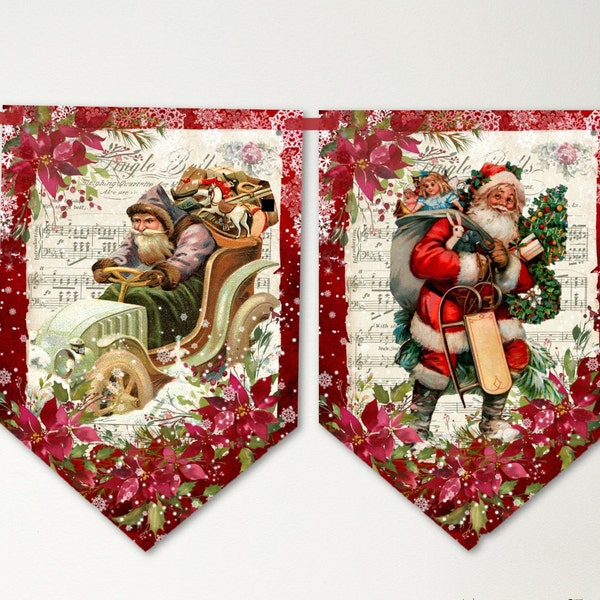 Christmas Bunting Holidays Vintage Victorian Santa Banner Bunting Decoration