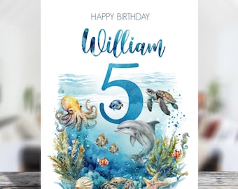 Personalised Under the Sea Nautical Birthday Greetings Card & Envelope - Any Age