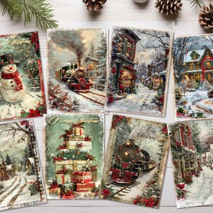 8 Etiquetas/Toppers para Cartões de Natal em Estilo Vintage Tradicional para Decorações de Cartões