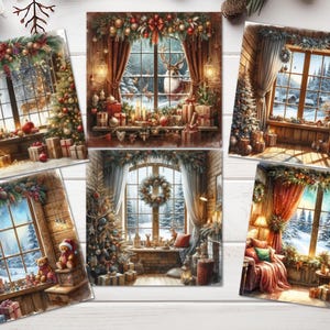 6 décorations pour cartes de vœux de Noël confortables avec fenêtres, 3,25 po. carré