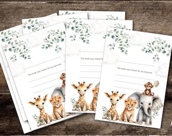 8 ex libris adhesivos grandes de animales de safari en la jungla, insertos para libros
