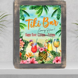 Tropisch Hawaïaans Aloha Luau Tiki Bar 'Happy Hour' Teken
