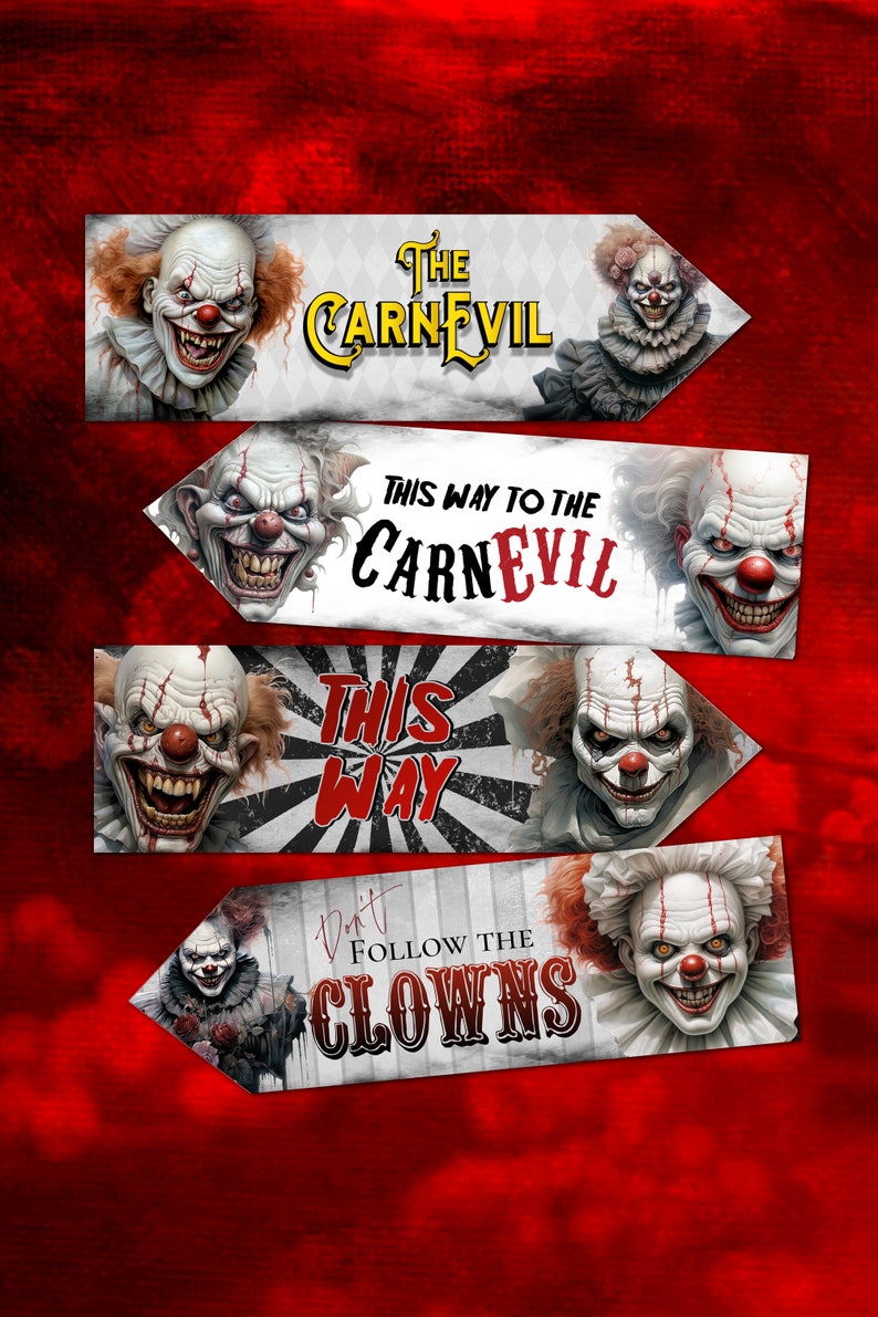 Carnevil Sign Set of 4 Scary Horror Clown Halloween Party Decoration Arrow Signs - Etsy