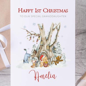 Gepersonaliseerde Winnie de Poeh-wenskaart voor de eerste kerst: kies het formaat en de ontvanger