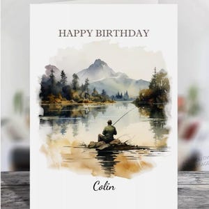 Tarjeta de felicitación de cumpleaños personalizada para pescador (tamaño a elegir)