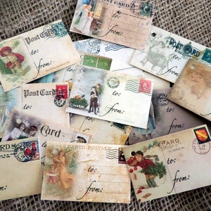 Lot de 15 mini étiquettes-cadeaux de Noël de style vintage