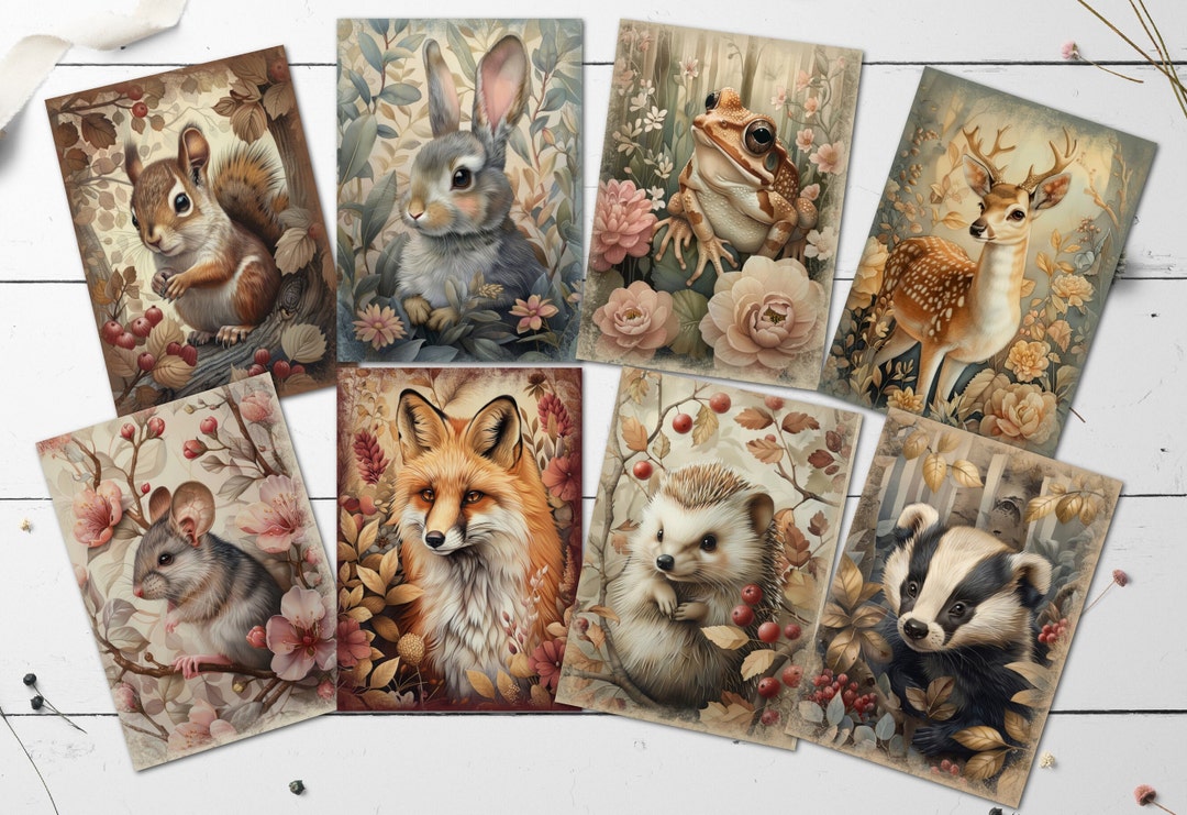 8 Vintage Style British Wildlife Woodland Cards Tags Toppers ...