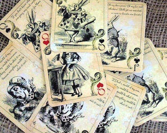 12 Alice in Wonderland Themed Playing Cards - Table Decorations,Tags,Toppers