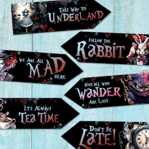 6 Gothic Alice im &#39;Underland&#39; Wonderland Pfeile Schilder Halloween Party Dekoration