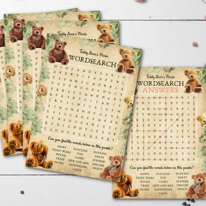 Teddy Bears Picnic Party Wordsearches plus Answer Sheet