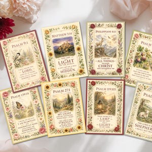 Psalmer och verser Bibelkort med blommotiv i vintagestil