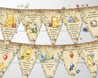 Winnie the Pooh Vintage Style Wildflowers Bunting/Banner with Ribbon - 12 Flags