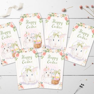 6 White Rabbit Easter Gift Tags & Ribbon