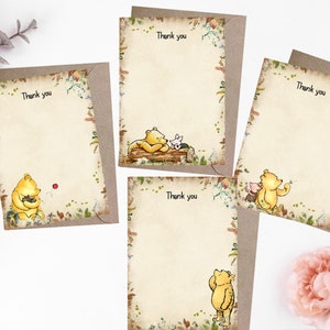 4 Winnie l’ourson Cartes de remerciement et enveloppes recto-verso