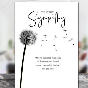 Biglietto di condoglianze lucido personalizzato "Deepest Sympathy" con tarassaco. Scegli la dimensione.