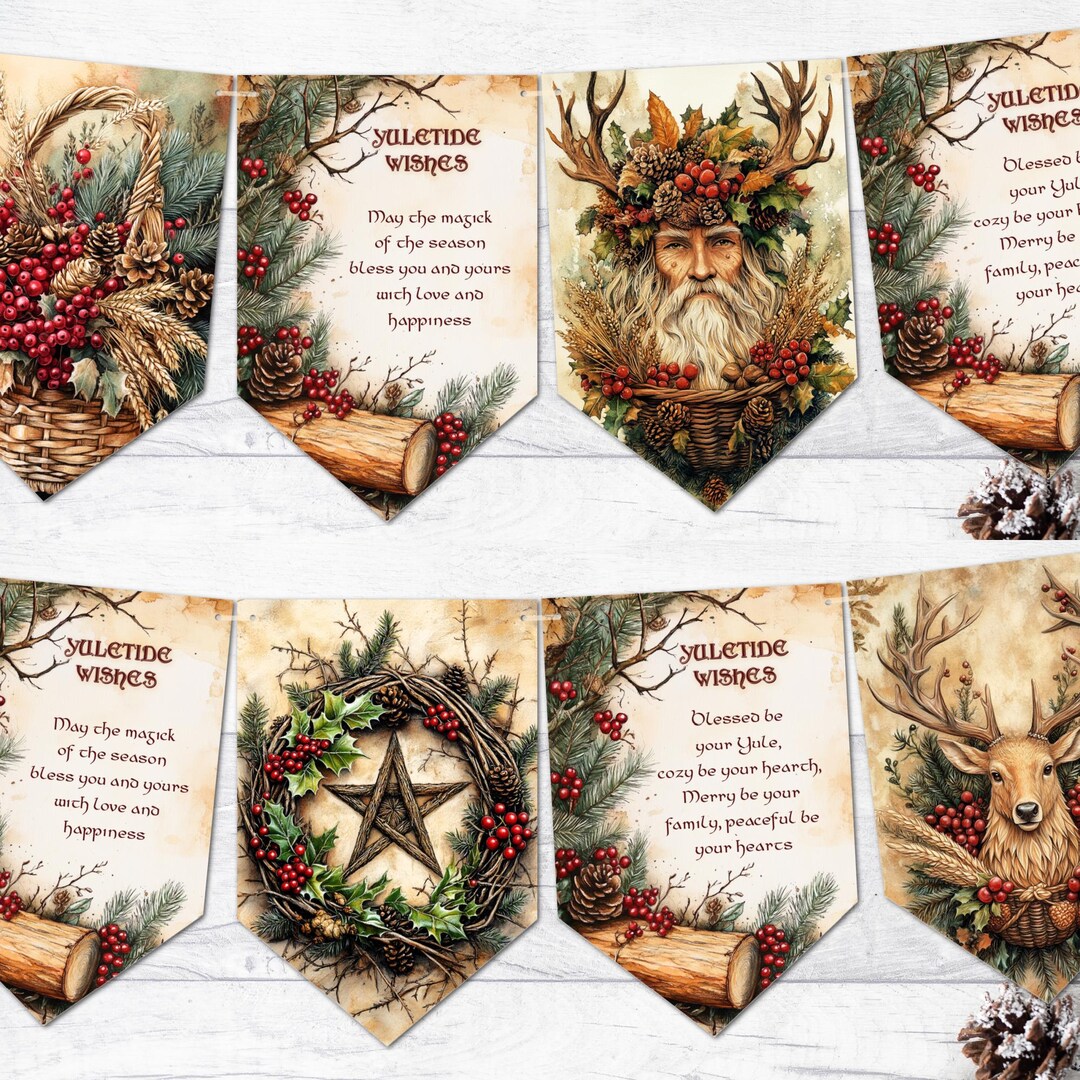 Rustic Christmas Wiccan Pagan Yuletide Blessings Woodland Bunting ...