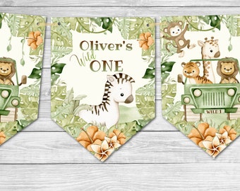 Personalised Wild ONE Party Jungle Safari Bunting/Banner & Ribbon - Any Occasion