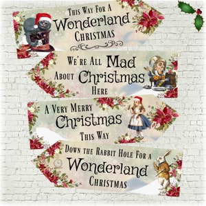 Set of 4 Alice in Wonderland Christmas Decoration Arrows