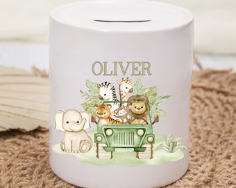 Personalised Ceramic Jungle Safari Money Box Savings Jar