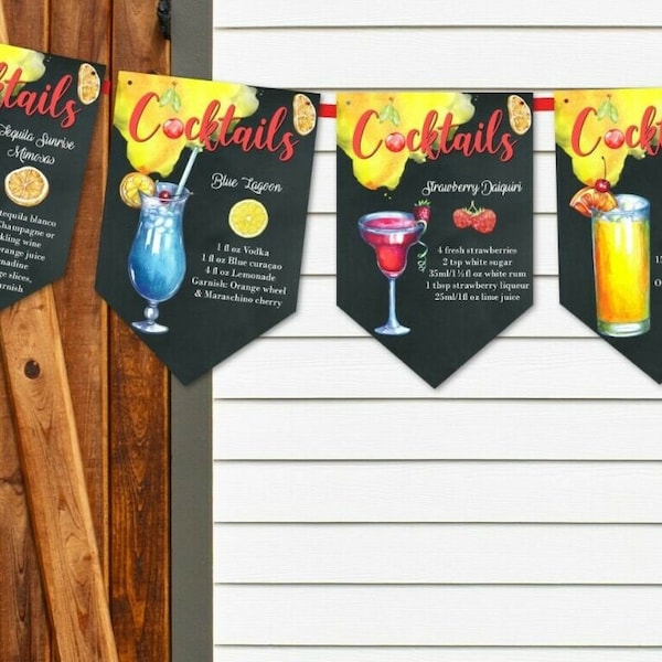 Cocktail Bar Recipes Bunting/Banner Party Celebration Tiki Bar Decoration (Set A)