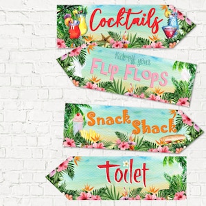 4 Tropical Hawaii Flamingo Aloha Luau Party Decoration Signs Arrows (Set B)