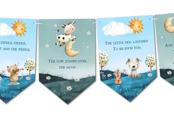 Banderines y cinta con rima infantil de Hey Diddle, Diddle el gato y el violín