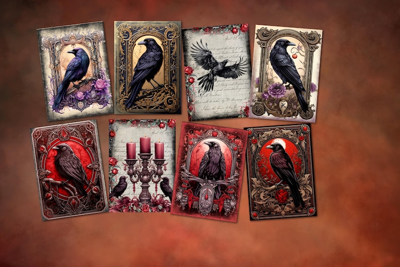 8 Gothic Raven ATC Cards Tags Embellishments Card Toppers - Etsy