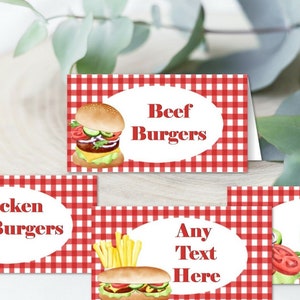 6 BBQ Picnic Personalised Food Labels or Table Place Name Cards