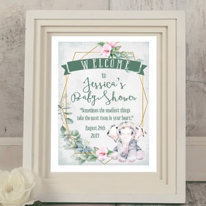 Personalised Cute Elephant Baby Shower Welcome Sign - Choose Size