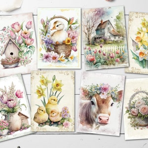8 Primavera Floral ATC Card Making Toppers Tags Card Making Journals Scrap Book