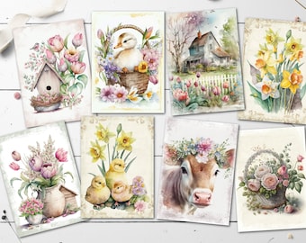 8 Spring Floral ATC Card Making Toppers Tags Card Making Journals Scrap Book