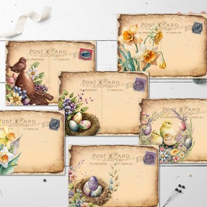 6 cartoline primaverili di Pasqua in stile vintage floreale