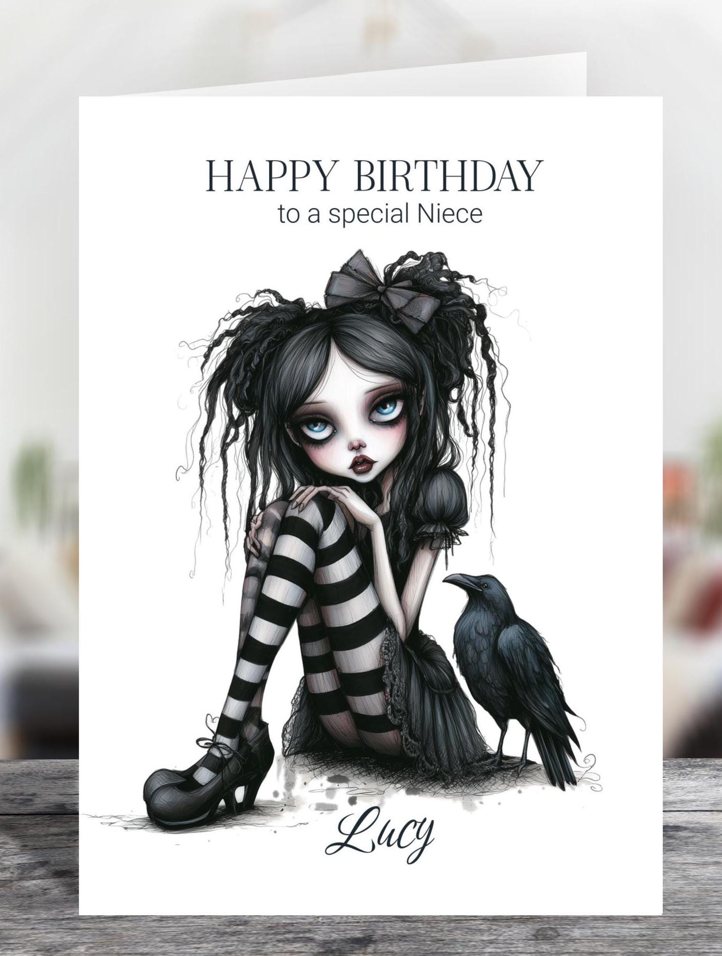 Personalised Gothic Girl and Crow Glossy Birthday Card - Choose Size \u0026  Recipient - Etsy Israel, image size:1416x1875
