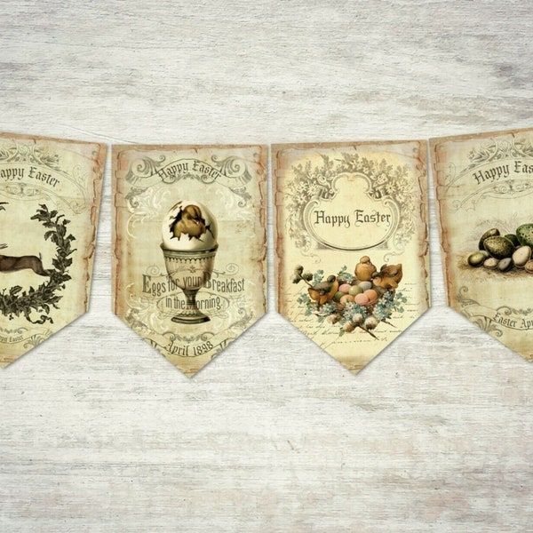Vintage Victorian Retro Style Easter Bunting - 8 Flags