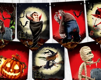 Spooktakular Halloween Bunting Witches Vampiros Calabazas Murciélagos Decoración de la fiesta
