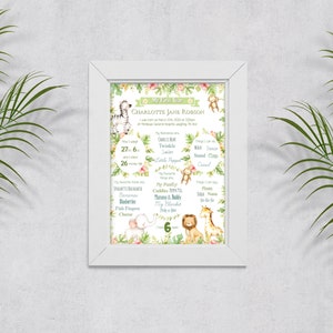 Jungle Safari Milestone First Year Print Sign - Compleanno, Battesimo, Asilo Nido