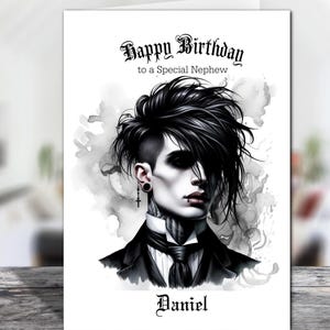 Carte d'anniversaire personnalisée sur papier glacé gothique garçon - choisissez la taille et le destinataire