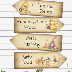 Juego de 4 carteles de flechas para decoración de fiesta de Winnie the Pooh
