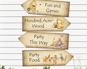 Set of 4 Winnie the Pooh Party Decoration Arrow Signs