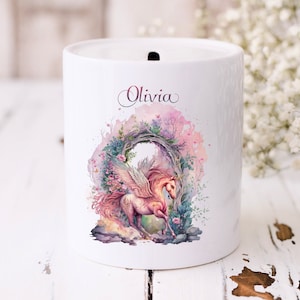 Personalised Ceramic Mystical Creatures Girl's Money Box Savings Pot Gift Idea