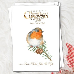 10 Personalised Robin Christmas Greetings Cards & Envelopes