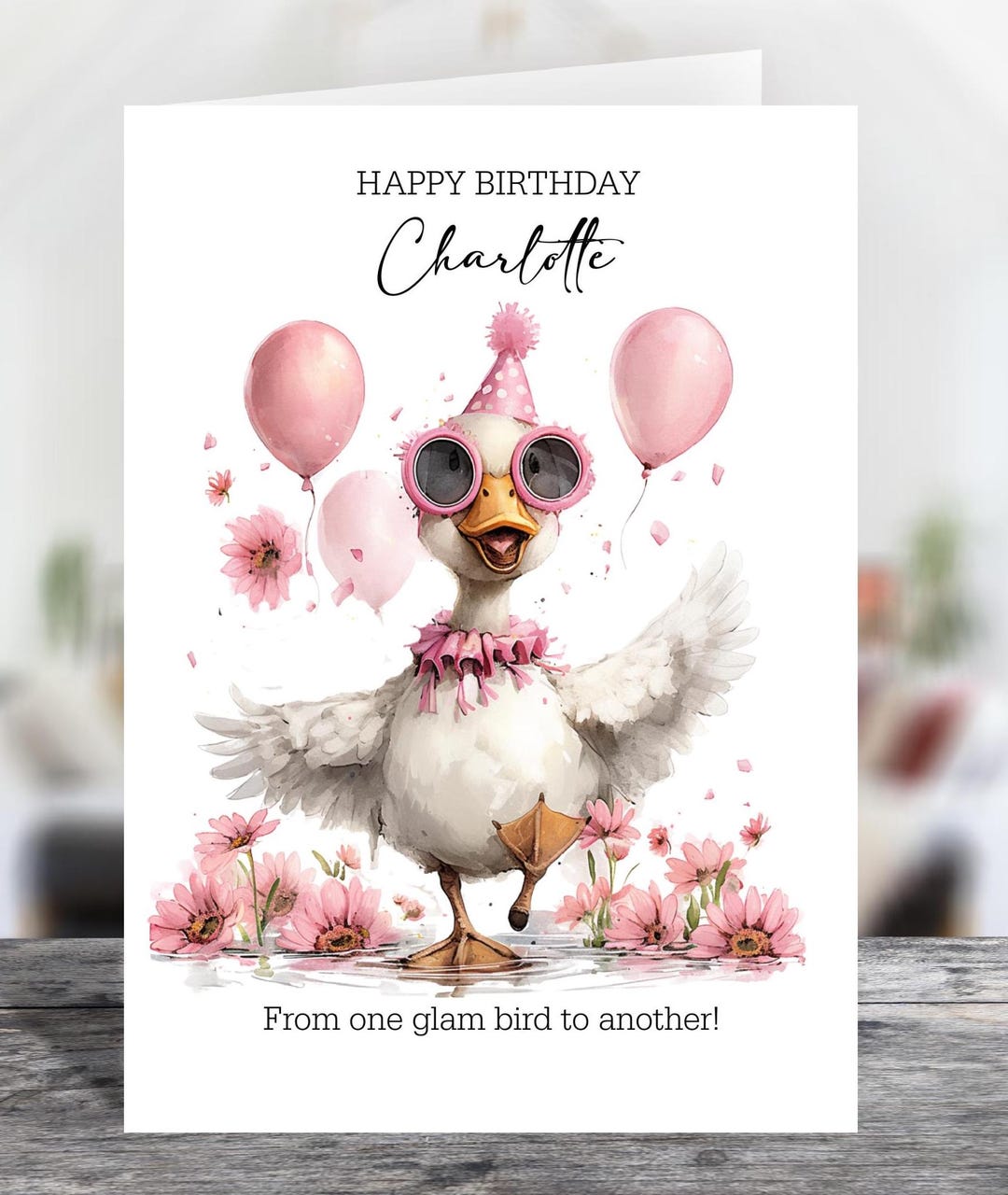 Personalised Glam Bird Novelty Goose Birthday Card Friend or Relative ...