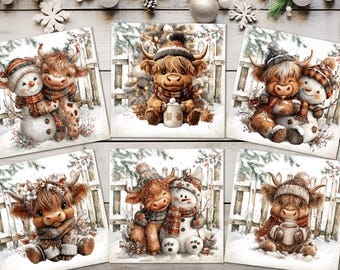 Christmas Baby Highland Cows Novelty Card Toppers Card Making Decorations - 3.5"
