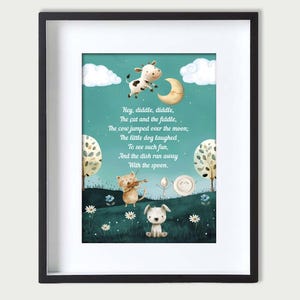 Nursery Rhyme Print - &#39;Hey Diddle the Cat and the Fiddle&#39; - Choose Size