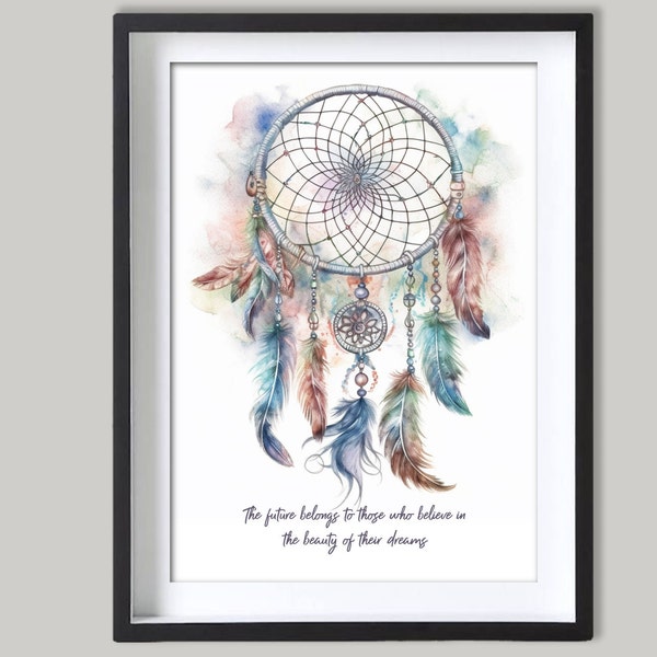 Dreamcatcher Print Boho Wall Art Sign With Quote